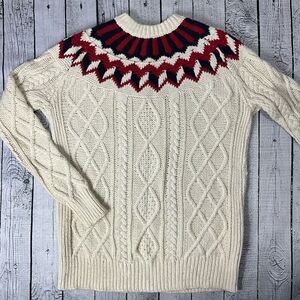 J. Crew Factory Cream Sweater with Red and Blue Pattern